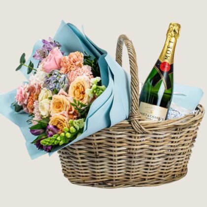 Basket of Flowers & Champagne
